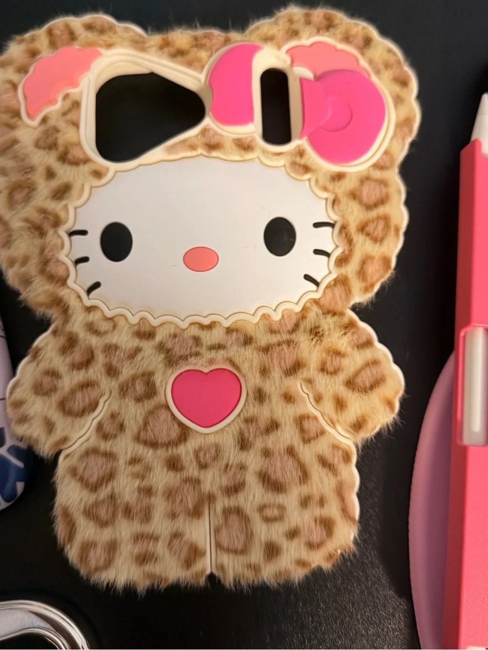 Hello Kitty Leopard Print Plush-Look Phone Case with Pink Accents